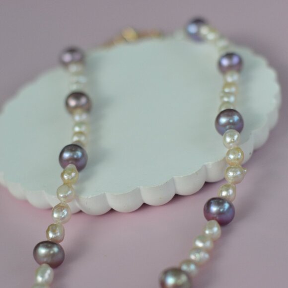 White Mini Baroque & Purple Edison Pearl Necklace – 22" - Picture 2 of 4